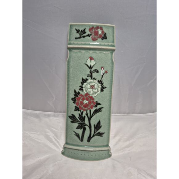 💥 Celadon Vase Rare Gayageum Shape with Inlaid Peony A6